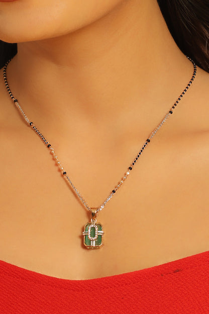 Emerra Mangalsutra – Green Gemstone Pendant with Dual Black Bead Chain