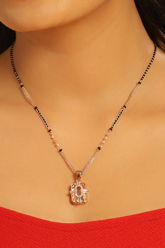 Crysta Mangalsutra – Full CZ Diamond Frame Pendant with Dual Bead Chain