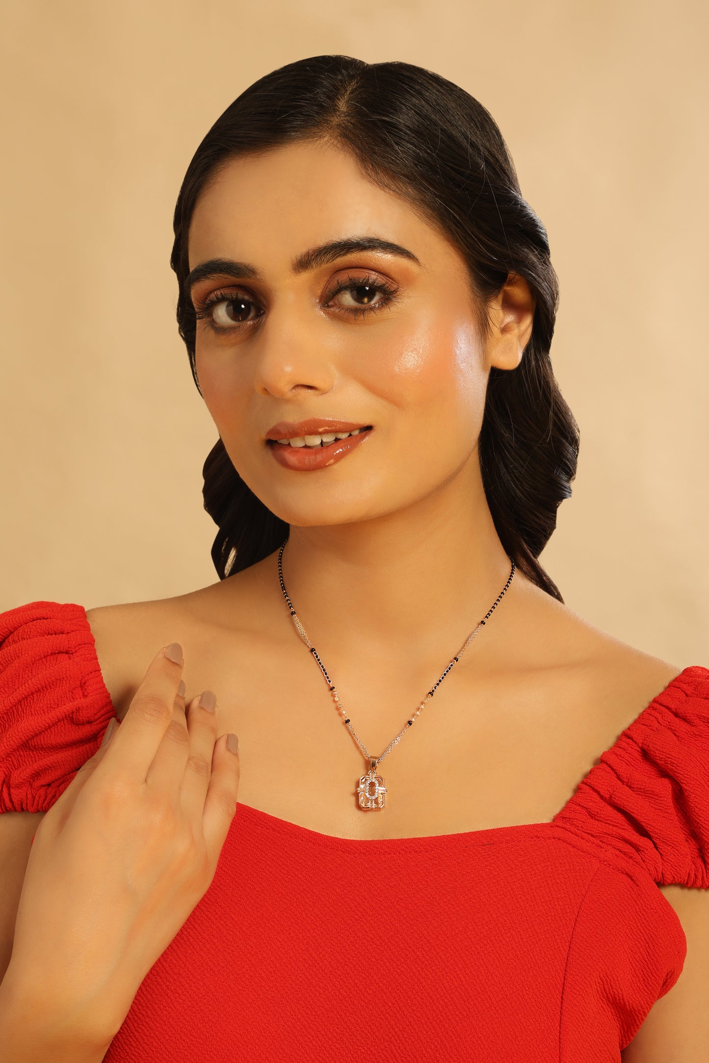Crysta Mangalsutra – Full CZ Diamond Frame Pendant with Dual Bead Chain