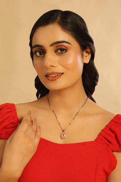 Crysta Mangalsutra – Full CZ Diamond Frame Pendant with Dual Bead Chain