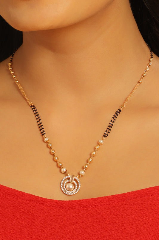 Arpita Pearl Circle Mangalsutra – CZ & Pearl Dual Loop Pendant
