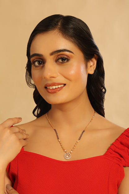 Arpita Pearl Circle Mangalsutra – CZ & Pearl Dual Loop Pendant