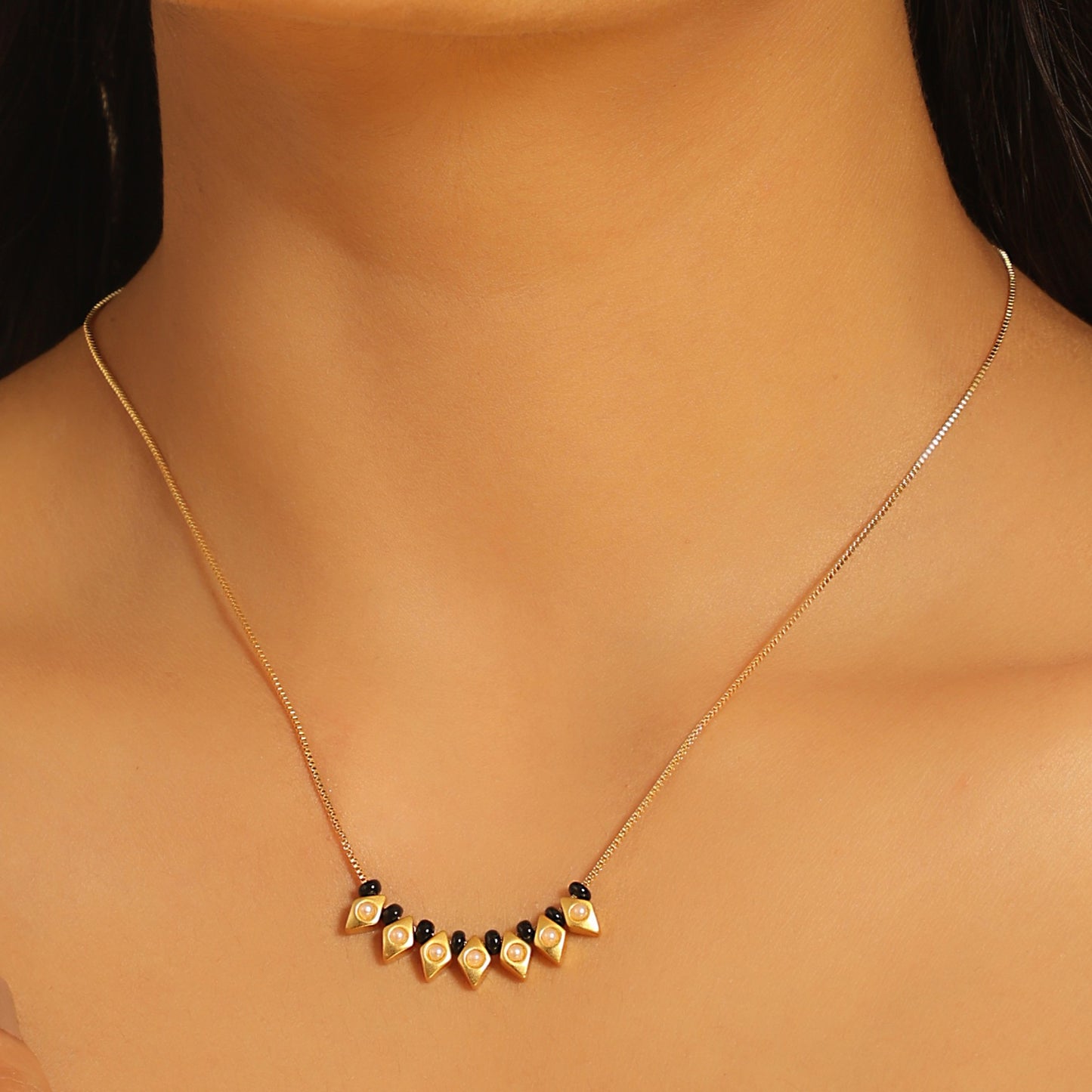 Pearl Drop Mangalsutra with Geometric Gold Charms