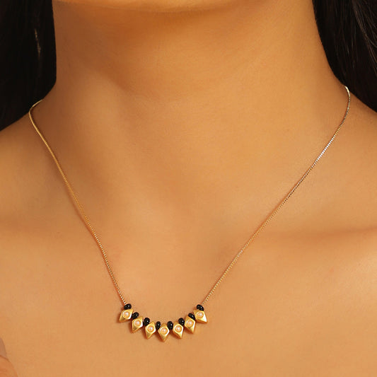 Pearl Drop Mangalsutra with Geometric Gold Charms