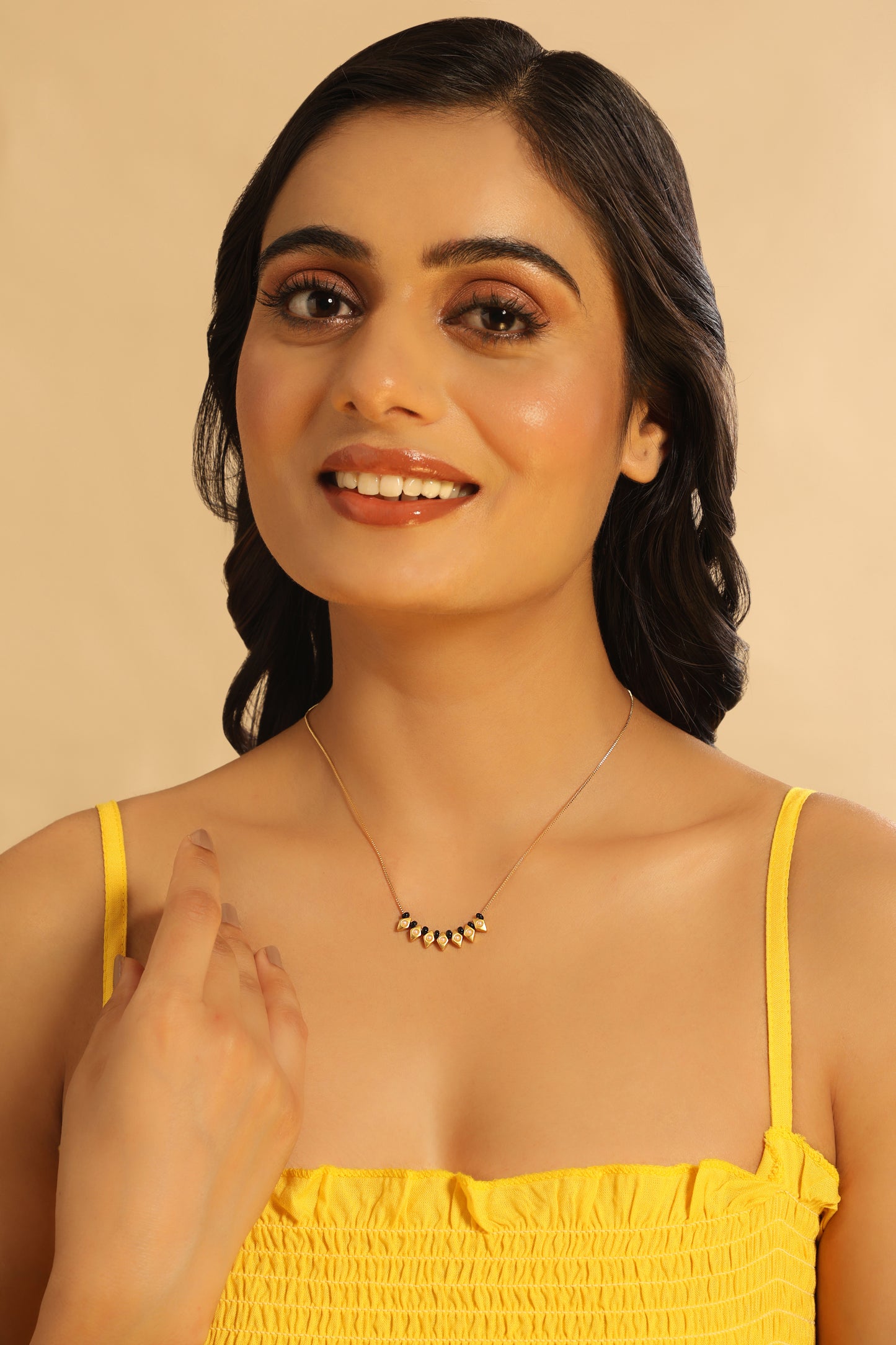 Pearl Drop Mangalsutra with Geometric Gold Charms