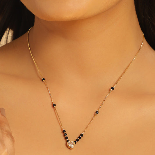 Hridaa Heart Mangalsutra – CZ Centerpiece with Sleek V Chain